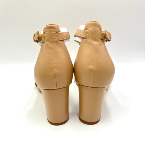 Nine West Size 10 Beige Nude Natural Tan Leather Block Heels Sandals Shoes - Picture 7 of 14